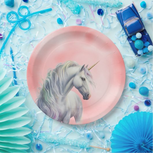Peach roze Unicorn Dream Papieren Bordje (Feest)
