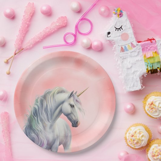 Peach roze Unicorn Dream Papieren Bordje (Feest)