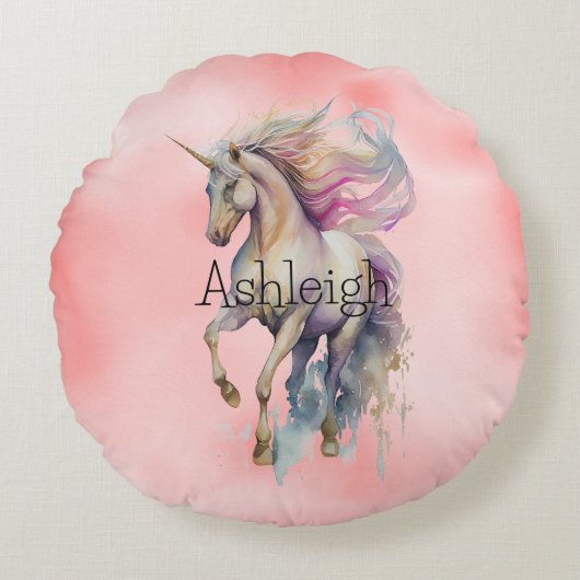 Peach roze Unicorn Dream Rond Kussen (Voorkant)