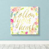 Peach Roze Waterverf Bloemen Volg je hart Canvas Afdruk (Insitu (Houten vloer))