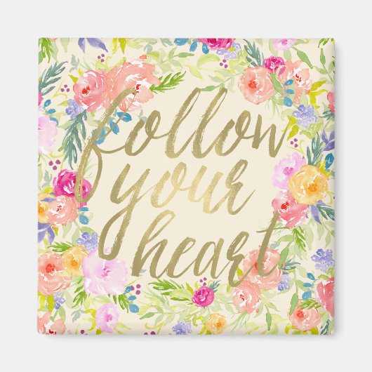 Peach Roze Waterverf Bloemen Volg je hart Magneet (Voorkant)