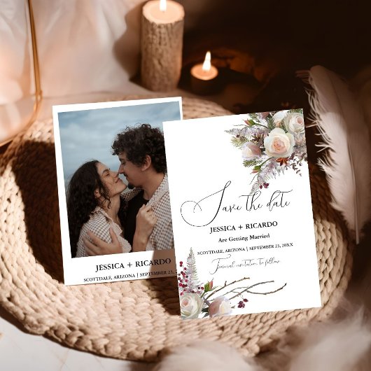 Peach Roze waterverf bloemenbruiloft foto Save The Date