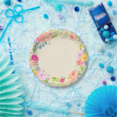  Peach roze Waterverf Floral Papieren Bordje (Feest)