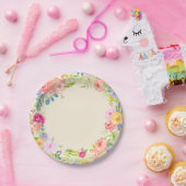  Peach roze Waterverf Floral Papieren Bordje (Feest)