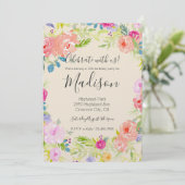  Peach roze Waterverf Floral verjaardag Kaart (Staand voorkant)