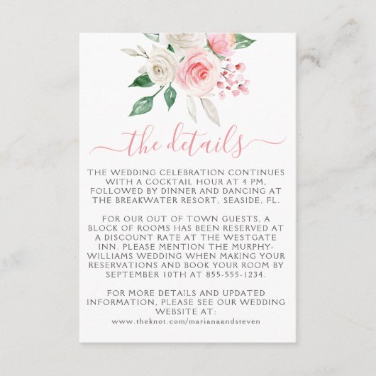 Peach roze Waterverf Floral Weddenschap Informatiekaartje (Voorkant)