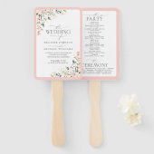 Peach roze Waterverf Floral Wedding Programme Handwaaier (Voorkant en achterkant)
