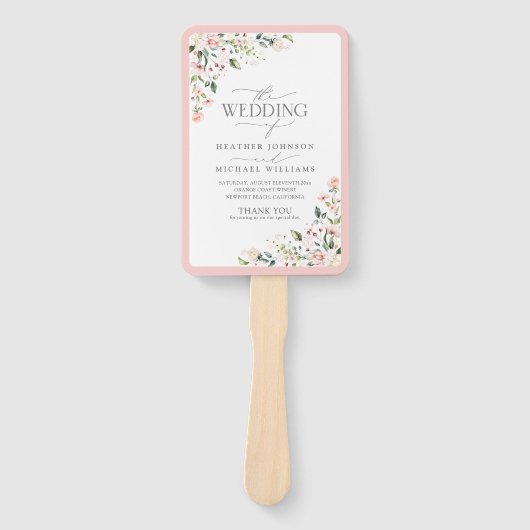 Peach roze Waterverf Floral Wedding Programme Handwaaier (Voorkant)
