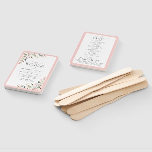 Peach roze Waterverf Floral Wedding Programme Handwaaier (Niet-gemonteerd)