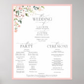 Peach roze Waterverf Floral Wedding Programme Poster (Voorkant)