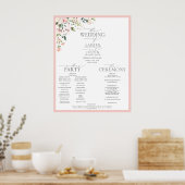 Peach roze Waterverf Floral Wedding Programme Poster (Keuken)
