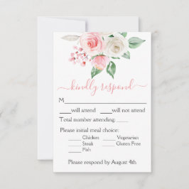 Peach roze Waterverf Floral Wedding RSVP-kaart RSVP Kaartje