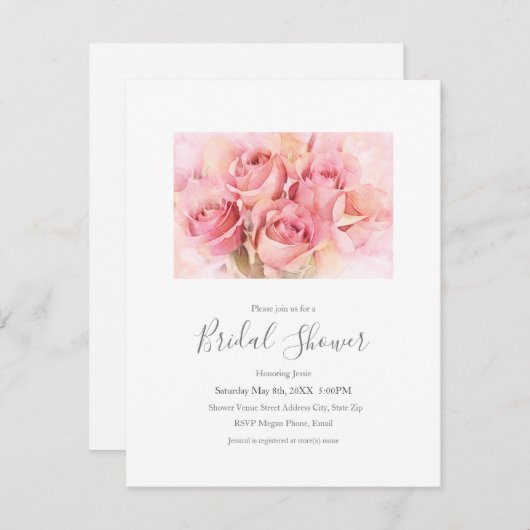 Peach roze Waterverf Rozen Kaart (Voorkant / Achterkant)