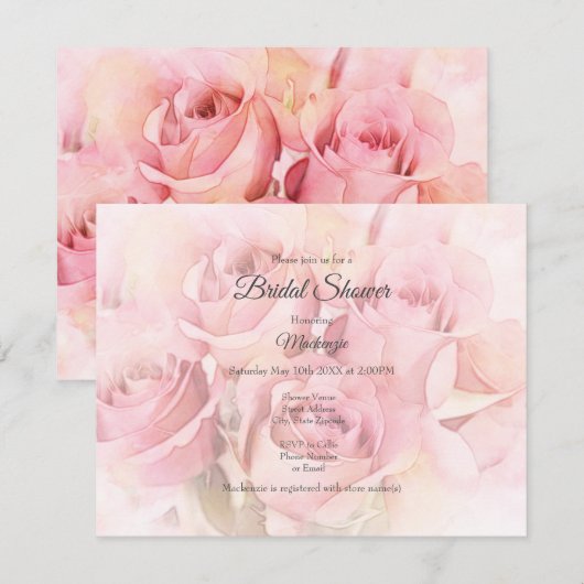 Peach roze Waterverf Rozen Kaart (Voorkant / Achterkant)