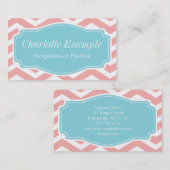 Peach roze White Blue Chevron Personal Visitekaartje (Voorkant / Achterkant)