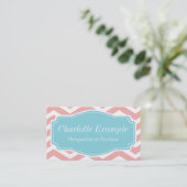 Peach roze White Blue Chevron Personal Visitekaartje (Staand voorkant)