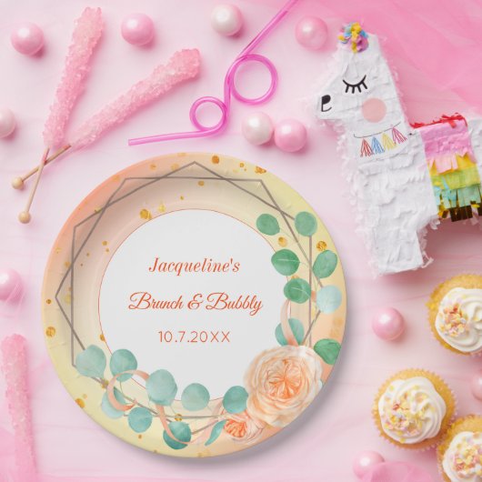 Peach roze white Brunch Bubely Floral Papieren Bordje (Feest)