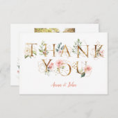 Peach roze White Floral Alphabet Weddenschap Dank  Bedankkaart (Voorkant / Achterkant)