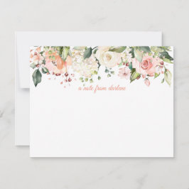Peach roze witte rozen Witte hydrangeenmonogram Notitiekaartje