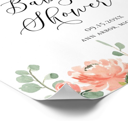 Peach Rozen and Hydrangeas Baby shower Welcome Poster (Hoek)