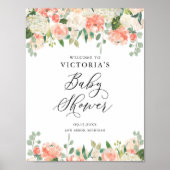 Peach Rozen and Hydrangeas Baby shower Welcome Poster (Voorkant)