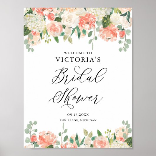 Peach Rozen and Hydrangeas Vrijgezellenfeest Welco Poster (Voorkant)