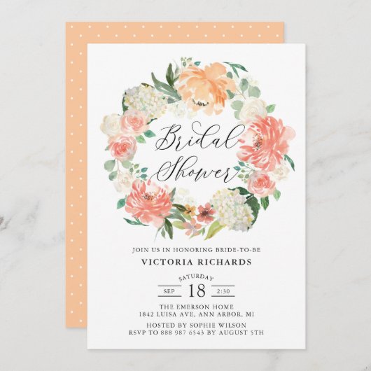 Peach Rozen and Hydrangeas Wreated Vrijgezellenfee Kaart (Voorkant / Achterkant)