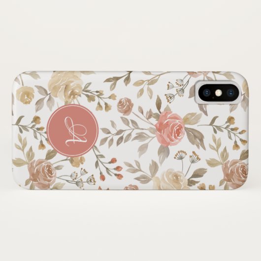 Peach Rozen and Leaves Waterverf Bouquet Monogram Case-Mate iPhone Case (Achterkant (horizontaal))