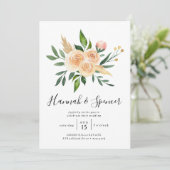 Peach Rozen Bouquet Weddenschap Kaart (Staand voorkant)