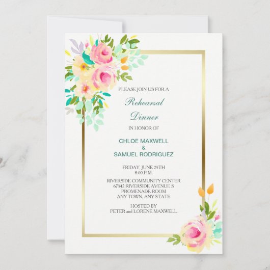 Peach Rozen bruiloft repetitie dineruitnodiging Kaart (Voorkant)
