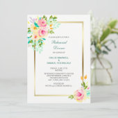 Peach Rozen bruiloft repetitie dineruitnodiging Kaart (Staand voorkant)