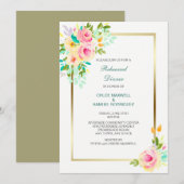 Peach Rozen bruiloft repetitie dineruitnodiging Kaart (Voorkant / Achterkant)