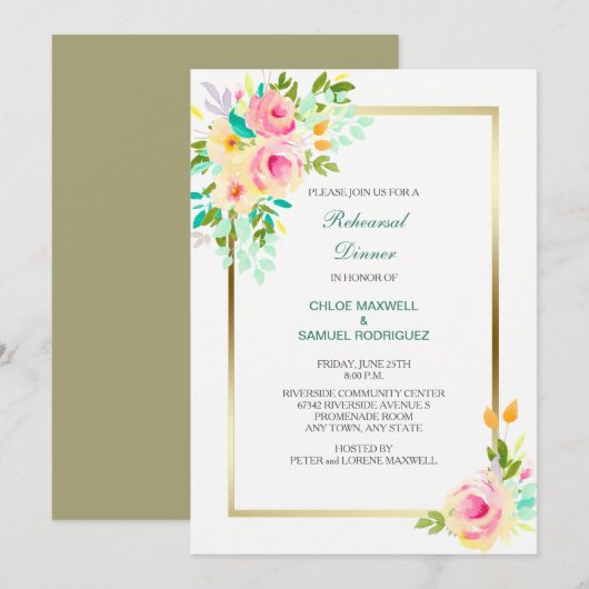 Peach Rozen bruiloft repetitie dineruitnodiging Kaart (Voorkant / Achterkant)