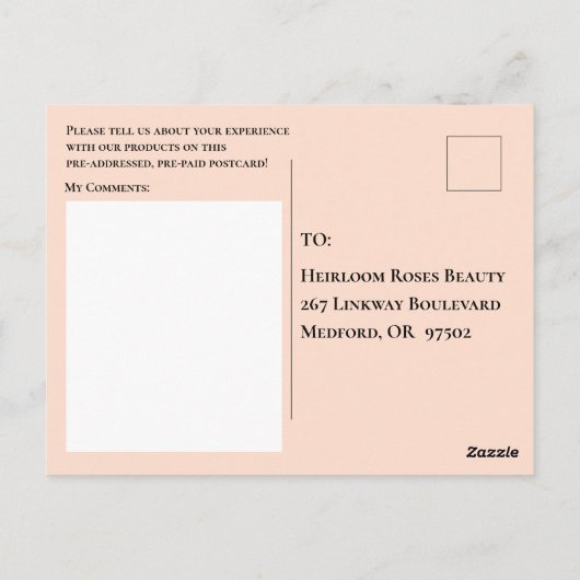 Peach Rozen Business Survey Feedback Briefkaart (Achterkant)