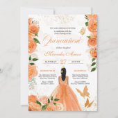 Peach Rozen Butterflies Mariposa Quinceanera Kaart (Voorkant)