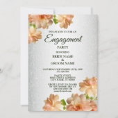Peach Rozen Floral Silver Glitter Engagement Party Kaart (Voorkant)