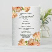 Peach Rozen Floral Silver Glitter Engagement Party Kaart (Staand voorkant)