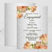Peach Rozen Floral Silver Glitter Engagement Party Kaart (Voorkant / Achterkant)