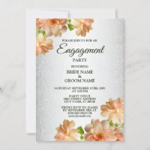 Peach Rozen Floral Silver Glitter Engagement Party