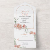 Peach Rozen Gold Arch Lijst Weddenschap All In One Uitnodiging (Binnen)