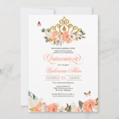 Peach Rozen Gold Tiara Butterfly Elegant Quince Kaart (Voorkant)