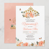 Peach Rozen Gold Tiara Butterfly Elegant Quince Kaart (Voorkant / Achterkant)
