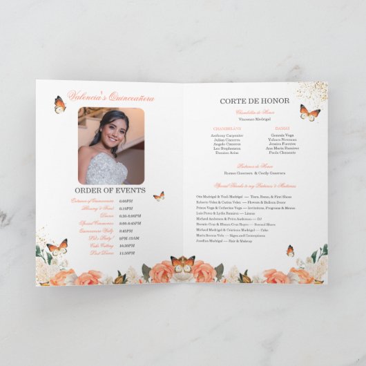 Peach Rozen Gold Tiara Butterfly Quinceanera Programma (Binnen)