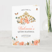 Peach Rozen Gold Tiara Butterfly Quinceanera Programma (Voorkant)