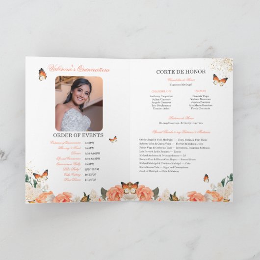 Peach Rozen Gold Tiara Butterfly Quinceanera Programma (Binnen)