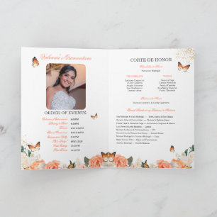 Peach Rozen Gold Tiara Butterfly Quinceanera Programma