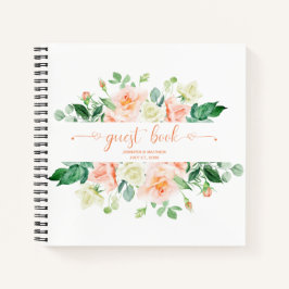 Peach Rozen Greenery bruiloft gastenboek Notitieboek