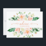 Peach Rozen Greenery Typography Advice Kaarten<br><div class="desc">Mooie waterverf perzikjes rozen en bruinachtige huwelijkskaarten. Het woord "advies" wordt gedaan in een uitgebreid handgeschreven lettertype met kleine harten aan weerszijden van het woord. Personaliseer je eigen gegevens of verlaat je zoals het is.</div>