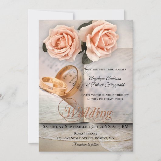 Peach Rozen Love Story Book Weddenschap Kaart (Voorkant)