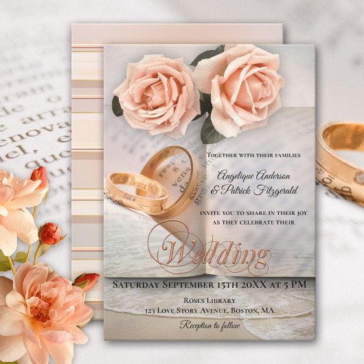 Peach Rozen Love Story Book Weddenschap Kaart